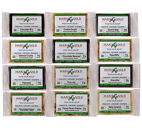 MariGold GRASS FED Whey Protein Bars Sampler Pack- 21+gm Protein, Even LOWER Sugar, Non GMO, Amazing Taste – Made Fresh, Ships Fresh. Purest Ingredients (12)