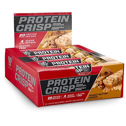 BSN Protein Crisp Bar by Syntha-6, Low Sugar Whey Protein Bar, 20g of Protein, Peanut Butter Crunch, 12 Count (Packaging may vary)