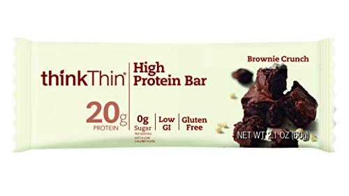 High Protein Bars by thinkThin – On The Go, 20g Protein, Low Sugar, Gluten Free, Non-GMO – Brownie Crunch (30 Bars)