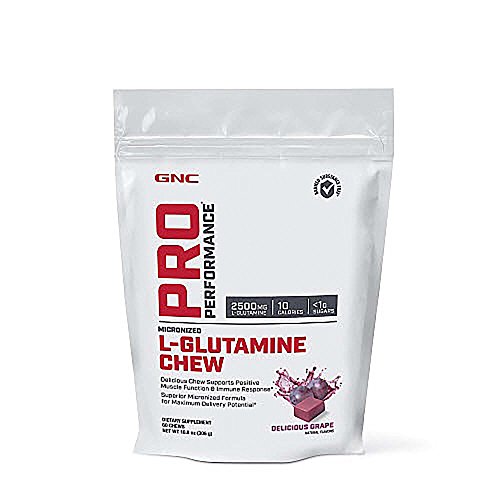 GNC Pro Performance L-Glutamine Chew, Delicious Grape, 60 Chews, Supports Positive Muscle Function and Immune Response